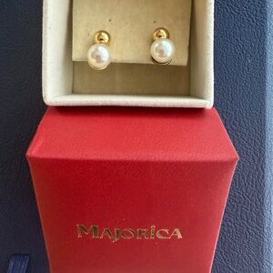Majorica Pearl Earrings with gold colored sterling silver accent ball.